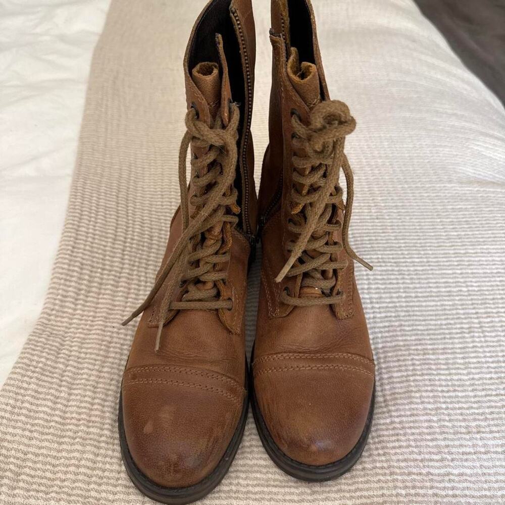 Brown leather lace up boots